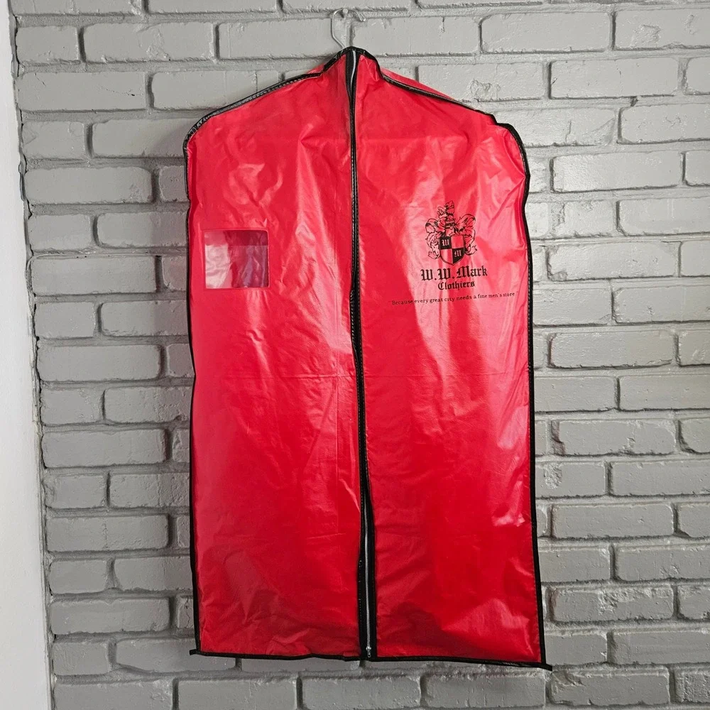 Vintage‎ W.W. Mark Clothiers Red Vinyl Garment Bag & Wishbone Wooden Suit Hanger
